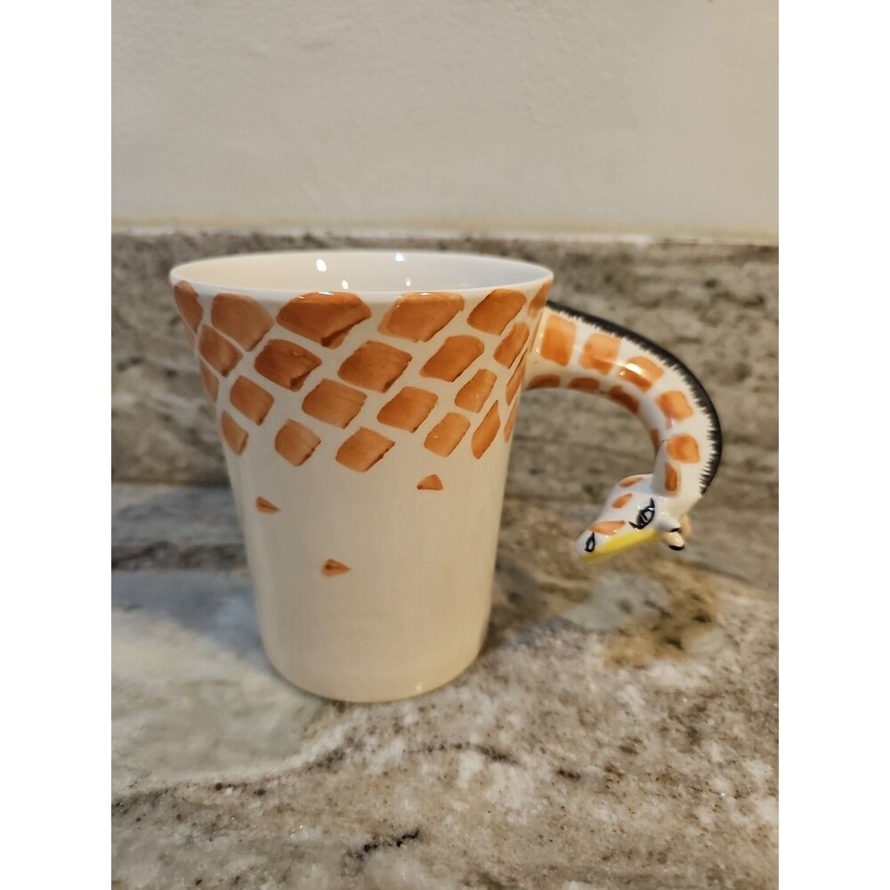 Pier 1 Imports Giraffe Coffee Tea Mug 3D Handle Hand Painted Stoneware Ceramic